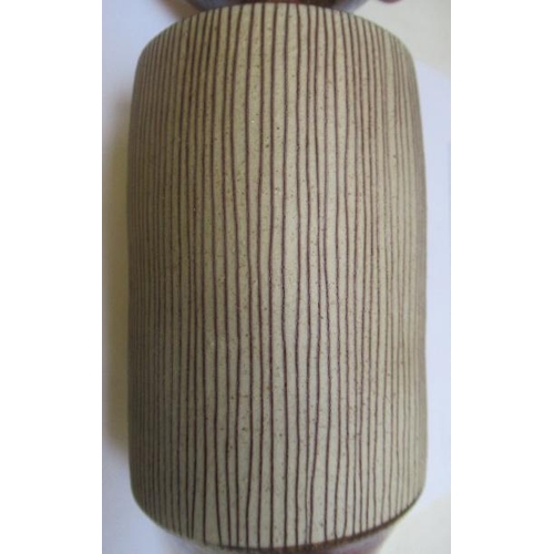 74 - DAME LUCIE RIE DBE (1902-1995) A PORCELAIN VASE of cylindrical section with waisted neck and flared ... 