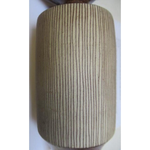 74 - DAME LUCIE RIE DBE (1902-1995) A PORCELAIN VASE of cylindrical section with waisted neck and flared ... 