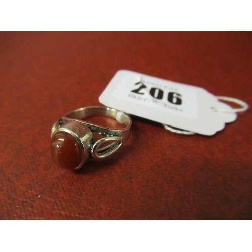 206 - SILVER CORNELIAN RING