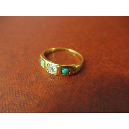 210 - VICTORIAN DIAMOND AND TURQUOISE 18CT GOLD RING - 3.3G