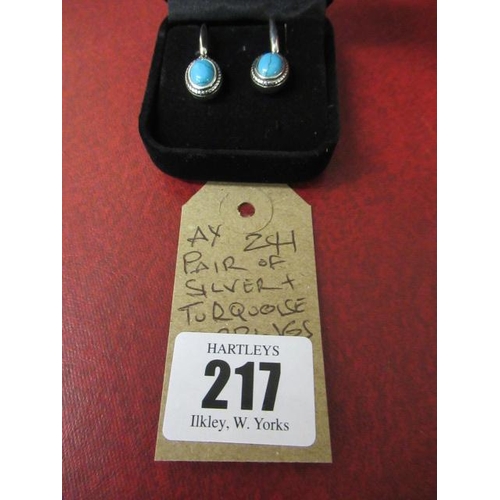 217 - PAIR OF SILVER AND TURQUOISE EARRINGS