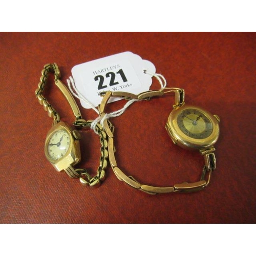 221 - TWO 9CT GOLD CASED LADY'S WATCHES