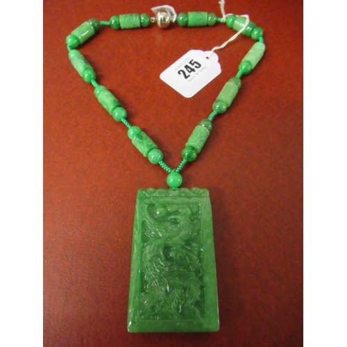 245 - CARVED JADE PENDANT ON BEAD NECKLACE