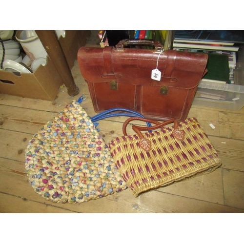 376 - LEATHER BRIEFCASE AND TWO WOVEN BAGS