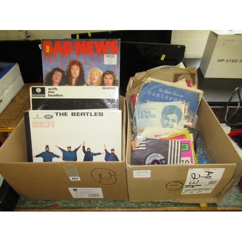 402 - TWO BOXES OF LP AND 45RPM RECORDS INCLUDING THE BEATLES