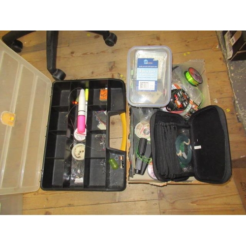 431 - BOX AND A PLASTIC CASE OF FISHING ACCESSORIES