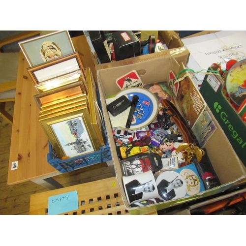 492 - BOX OF COLLECTABLE TOYS AND PICTURES ETC