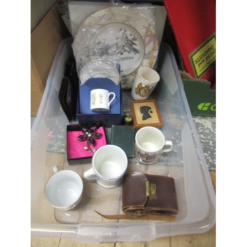 466 - BOX OF MISCELLANEOUS INCLUDING ROYAL WORCESTER PLATE AND COMMEMORATIVE WARE