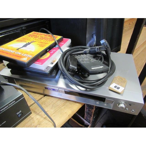 60 - SONY DV PLAYER AND A QUANTITY OF DVDS AND REMOTES