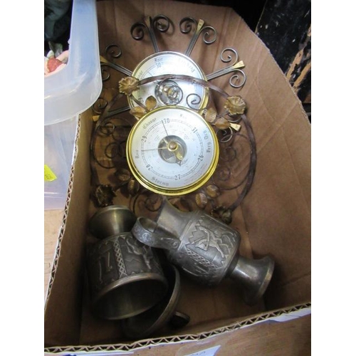 80A - TWO BAROMETERS AND TWO PEWTER ITEMS
