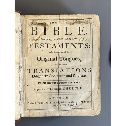 457 - THE HOLY BIBLE CONTAINING THE OLD AND NEW TESTAMENTS, 1749 (1649 written in biro on title page), Tho... 