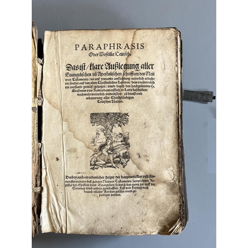 464 - ERASMUS, Paraphrasis Oder Postilla Teucsch, c.1548, Christoph Froschauer, Zurich. Small folio in con... 