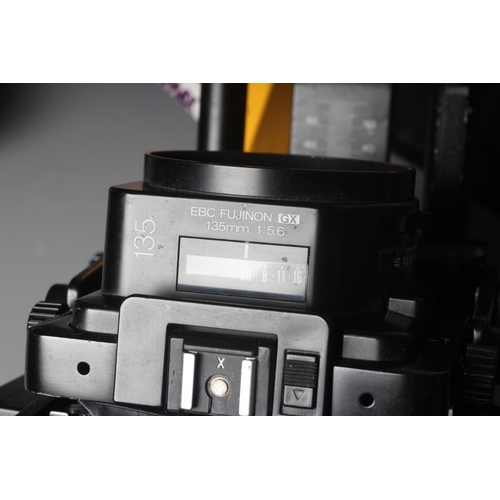482 - A FUJI GX680 II PROFESSIONAL CAMERA with 135 1:5.6 EBC Fujinon GX lens, Metz 45 CT-5 flash and alloy... 