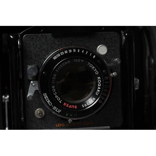 483 - A TOPCON HORSEMAN 45HF CAMERA with a Super Topcor 1:56 f=150mm lens, rotary back, viewer and black m... 