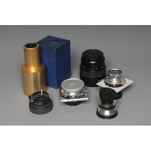 488 - FIVE CAMERA & OTHER LENSES, comprising an Isco-Optic Ultra-Star HD f=35mm - 1.38in. 1c, a Carl Zeiss... 