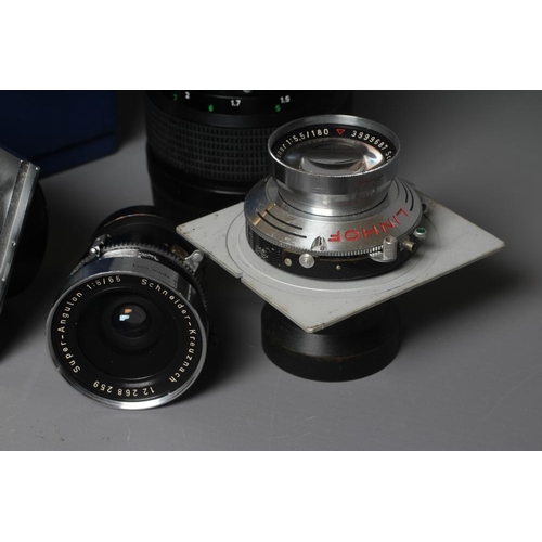488 - FIVE CAMERA & OTHER LENSES, comprising an Isco-Optic Ultra-Star HD f=35mm - 1.38in. 1c, a Carl Zeiss... 