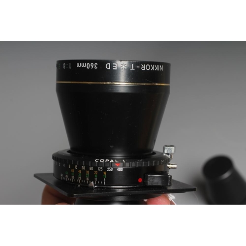 489 - A NIKON NIKKOR-T ED 360MM 1:8 LENS numbered up to 720mm, with lens cap, 360mm rear lens and 500mm re... 