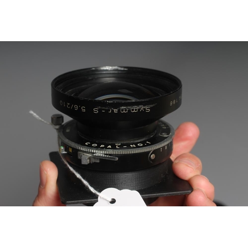 490 - TWO CAMERA LENSES, comprising a Copal No.1 Symmar-S 5,6/210 lens, and a Fujinon SW 1:8/90 lens (Est.... 