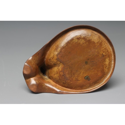 493 - AN ART NOUVEAU PATINATED COPPER FIGURAL DISH modelled as a young lady wearing a flowing dress, leani... 