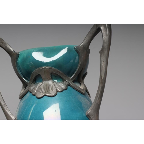 494 - AN ART NOUVEAU EARTHENWARE VASE BY J. VON SCHWARZ of bulbous form with rounded trefoil neck in a str... 