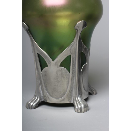 494 - AN ART NOUVEAU EARTHENWARE VASE BY J. VON SCHWARZ of bulbous form with rounded trefoil neck in a str... 