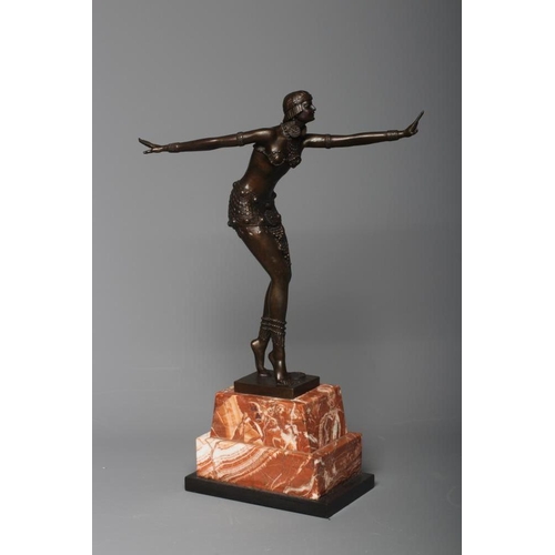 496 - AFTER DEMETRE CHIPARUS An Art Deco style Dancing Girl, modern, bronze with brown patina, bears signa... 