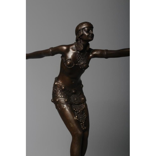 496 - AFTER DEMETRE CHIPARUS An Art Deco style Dancing Girl, modern, bronze with brown patina, bears signa... 