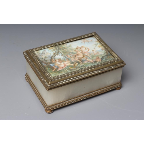 501 - A DUNHILL ONYX CASKET, early 20th century, of plain oblong form with four polished panels inset to b... 