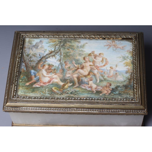 501 - A DUNHILL ONYX CASKET, early 20th century, of plain oblong form with four polished panels inset to b... 