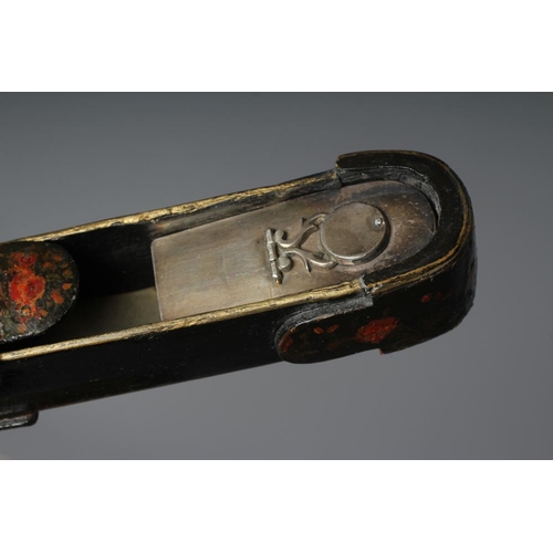 509 - NINE PERSIAN SCHOOL LACQUERED PAPIER MACHE ITEMS comprising two pen boxes, largest 9