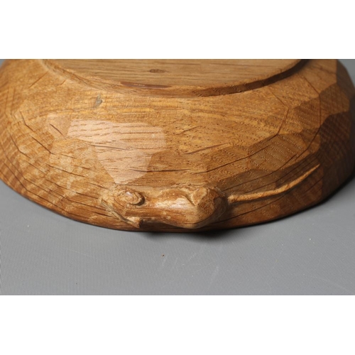 514 - A ROBERT THOMPSON ADZED OAK BOWL with carved mouse trademark, 6