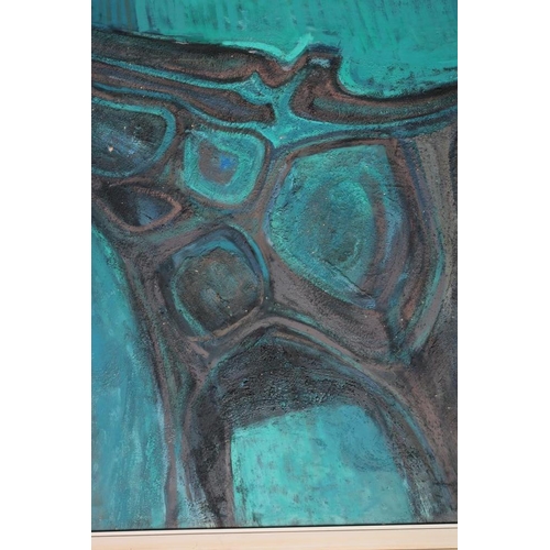 563 - CARL DUDLEY HANSON (1929-2014) Abstract in Turquoise, mixed media on board, 35
