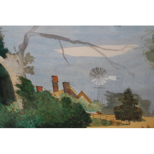 581 - KENNETH ROWNTREE (1915-1997) Rural Landscape with Gnarled Tree and Corn Fields, signed lower right, ... 