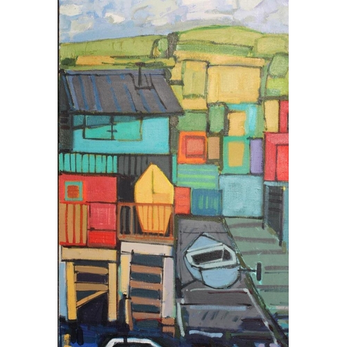 587 - IAN BURKE (b.1955) Bishop's Dock, signed, inscribed with title and dated 2012 verso, oil on canvas, ... 