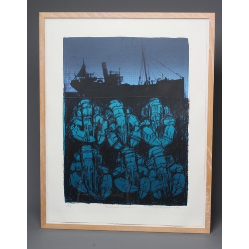 592 - IAN BURKE (b.1955) Redcar Wreck, signed, inscribed with title, A/P, dated 2011, linocut in colours, ... 