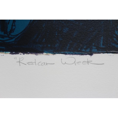 592 - IAN BURKE (b.1955) Redcar Wreck, signed, inscribed with title, A/P, dated 2011, linocut in colours, ... 