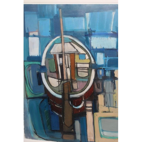 593 - IAN BURKE (b.1955) Sailing Boat at its Moorings, signed lower right and dated 2014, mixed media, 30 ... 