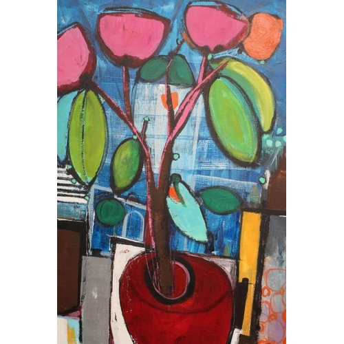 598 - AMRIK VARKALIS (b.1949) Red Pot, signed lower right, oil on canvas, 39 1/2