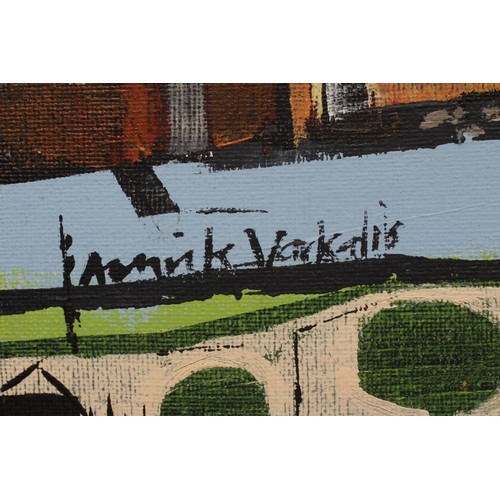 601 - AMRIK VARKALIS (b.1940) Terraced Houses, signed lower left, oil on canvas, 8