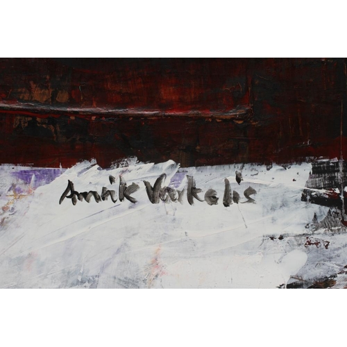 605 - AMRIK VARKALIS (b.1940) Winter Landscape, signed lower right, oil on board, 34 1/2