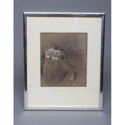 621 - JOHN RUSKIN (1819-1900) Alpine Chapel, watercolour heightened with white, 5 1/2