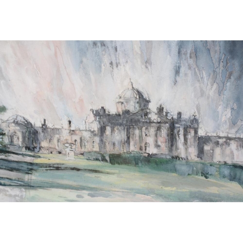 624 - HAROLD WHARFE (1916-1999) View of Castle Howard and Parkland, signed, dated 1982 and inscribed with ... 