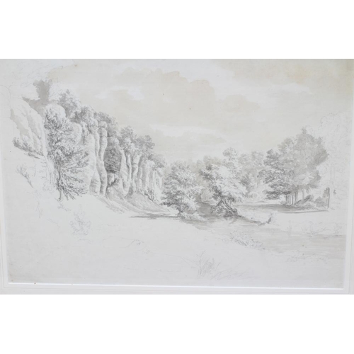 639 - HENDRIK FRANS DE CORT (1742-1810) Study of Rocks in the Grounds of Downton Castle, pencil, 14