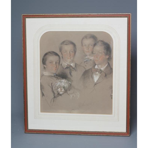 640 - JAMES ARCHER (1822-1904) Portrait of Four Young Boys, signed lower right, dated 1836, coloured chalk... 
