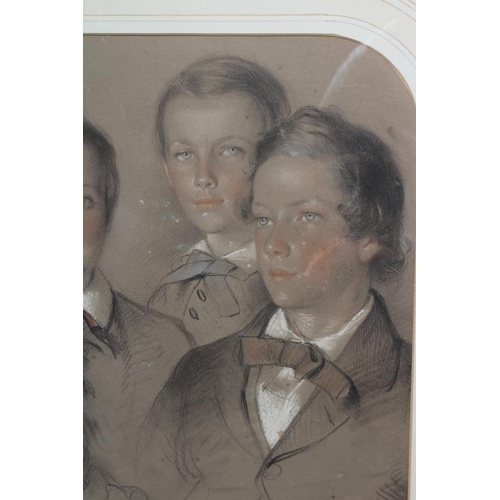 640 - JAMES ARCHER (1822-1904) Portrait of Four Young Boys, signed lower right, dated 1836, coloured chalk... 