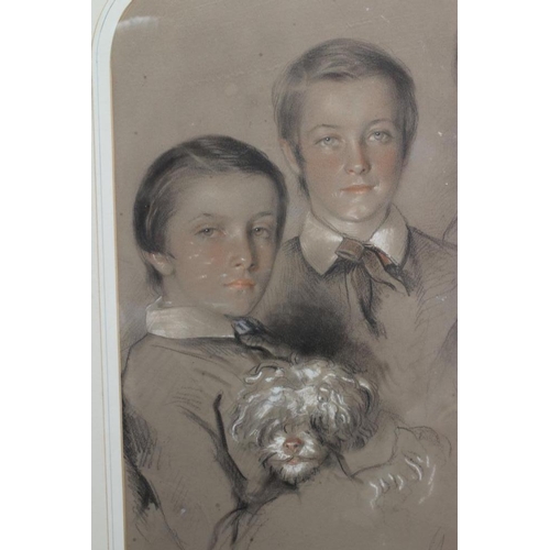 640 - JAMES ARCHER (1822-1904) Portrait of Four Young Boys, signed lower right, dated 1836, coloured chalk... 