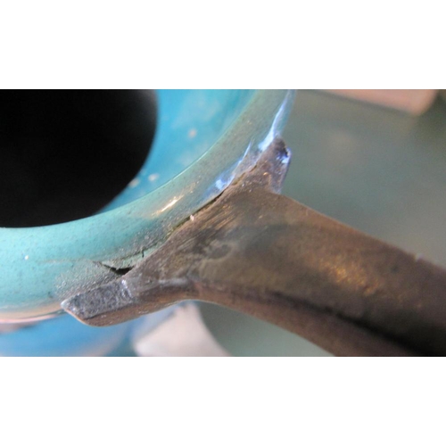 494 - AN ART NOUVEAU EARTHENWARE VASE BY J. VON SCHWARZ of bulbous form with rounded trefoil neck in a str... 