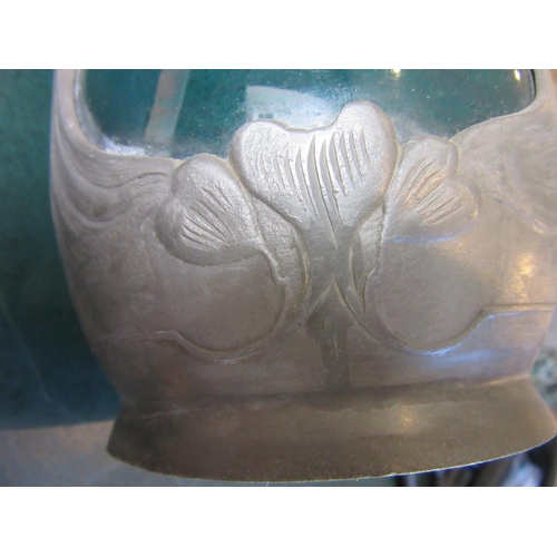 494 - AN ART NOUVEAU EARTHENWARE VASE BY J. VON SCHWARZ of bulbous form with rounded trefoil neck in a str... 