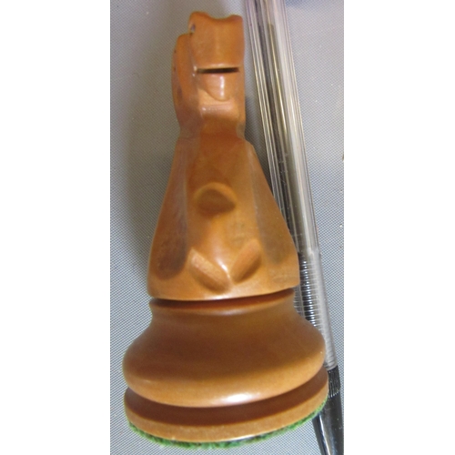 502 - A JAQUES STAUNTON CHESS SET, c.1981, in box and ebony, weighted, in green baize lined box with label... 