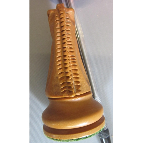 502 - A JAQUES STAUNTON CHESS SET, c.1981, in box and ebony, weighted, in green baize lined box with label... 